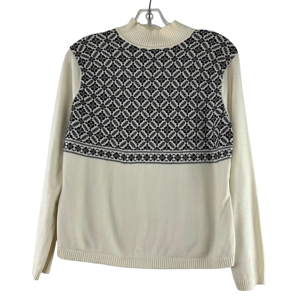 Talbots Fair Isle Sweater Womens L Petite High Neck Long‎ Sleeve Cream Navy